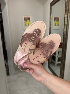 Jack Rogers Rose Gold Metallic Leather Thong Sandals